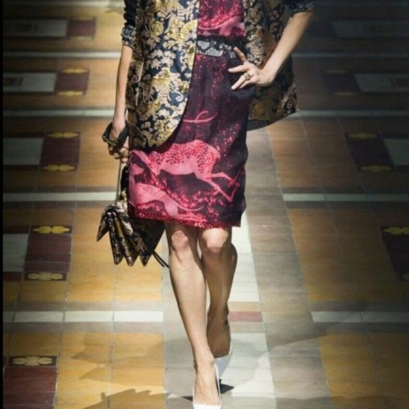 Lanvin silk deer runway skirt, red sequin, S - Picture 5 of 6